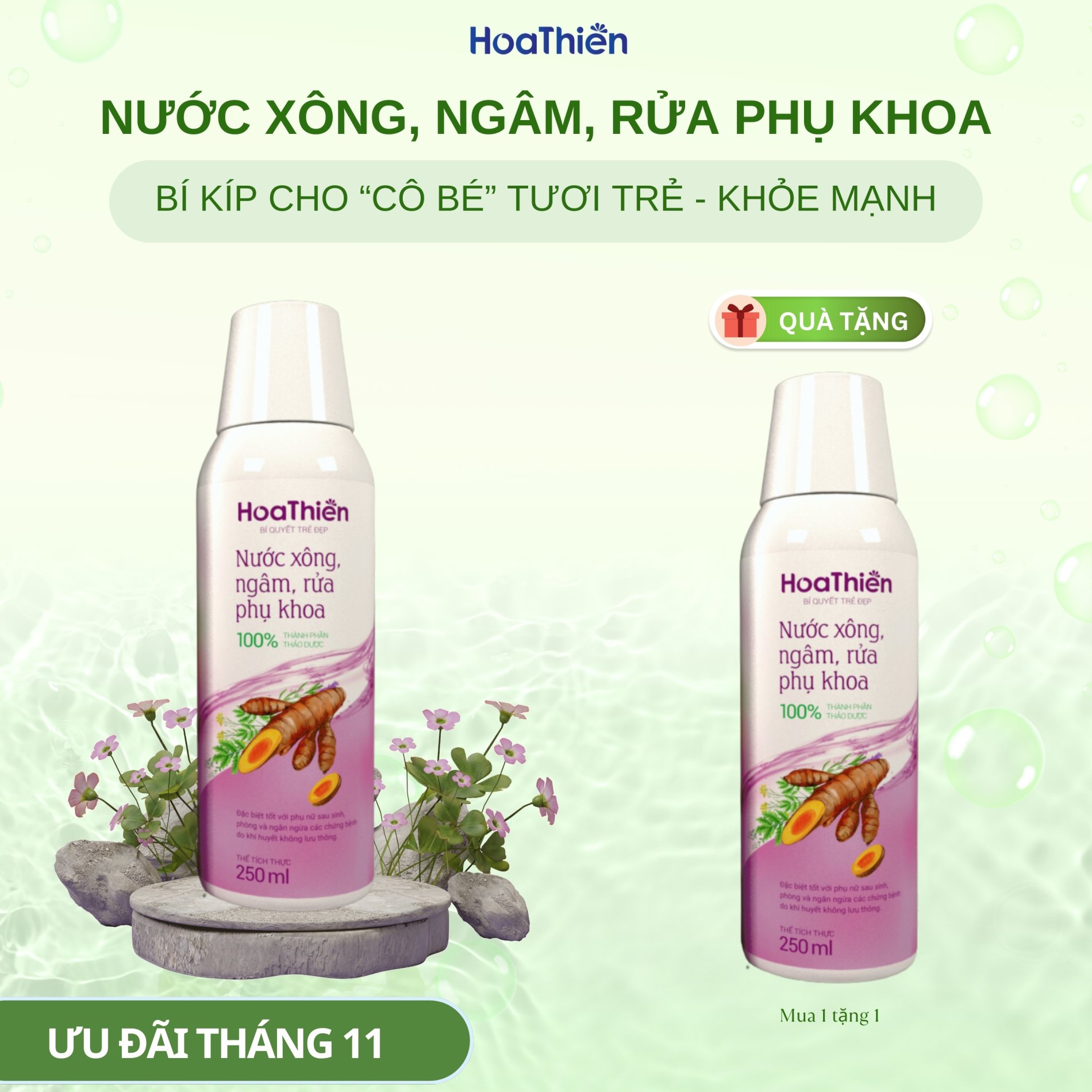 Nước xông, ngâm, rửa phụ khoa Hoa Thiên [250ml] (MUA 1 TẶNG 1)