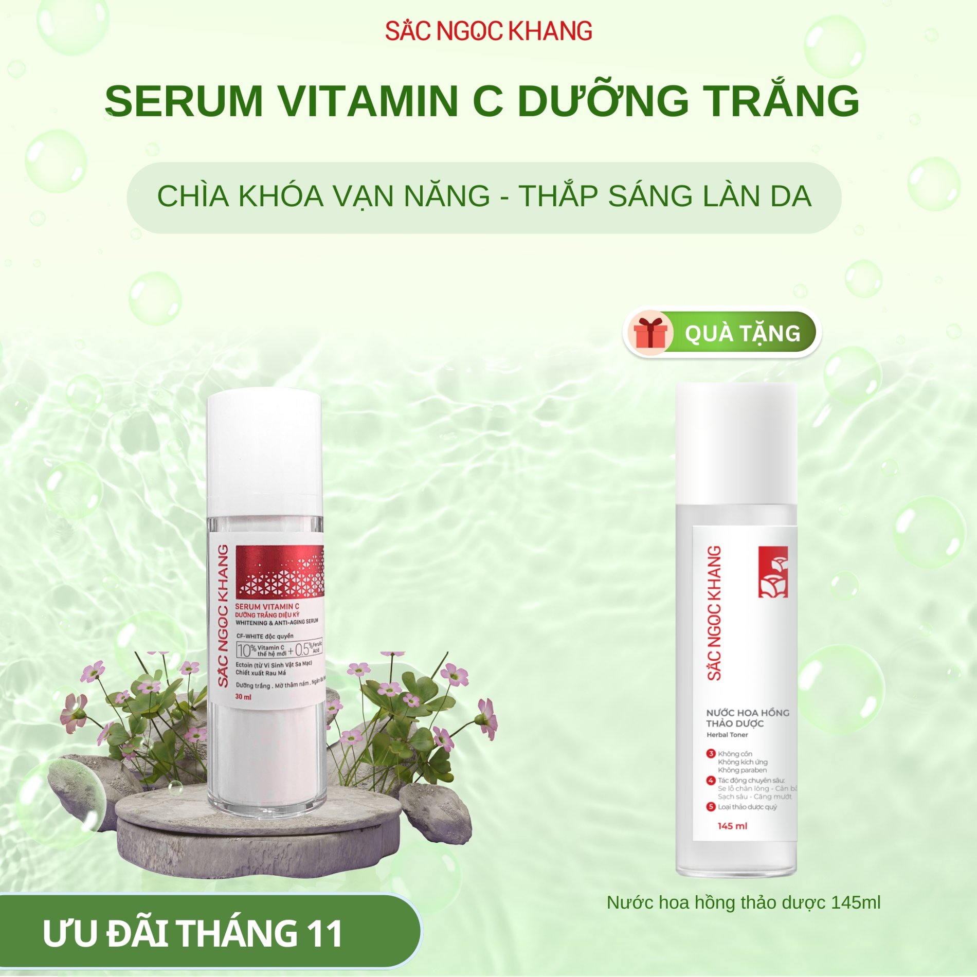 Serum Vitamin C Dưỡng Trắng Diệu Kỳ [30ml] TẶNG Nước hoa hồng thảo dược 145ml 