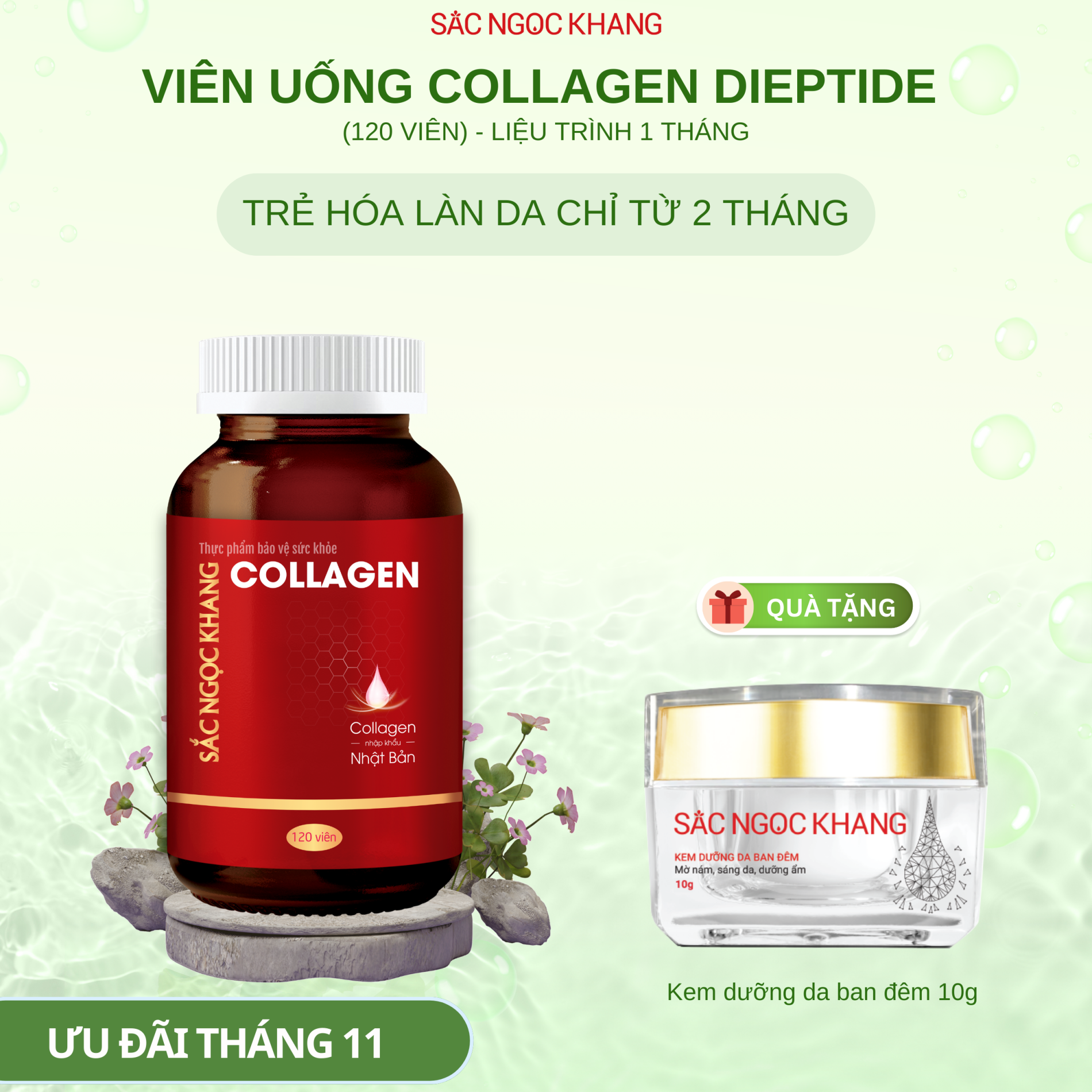 Viên Uống Collagen Dipeptide [120 Viên] TẶNG Kem dưỡng da ban đêm 10g