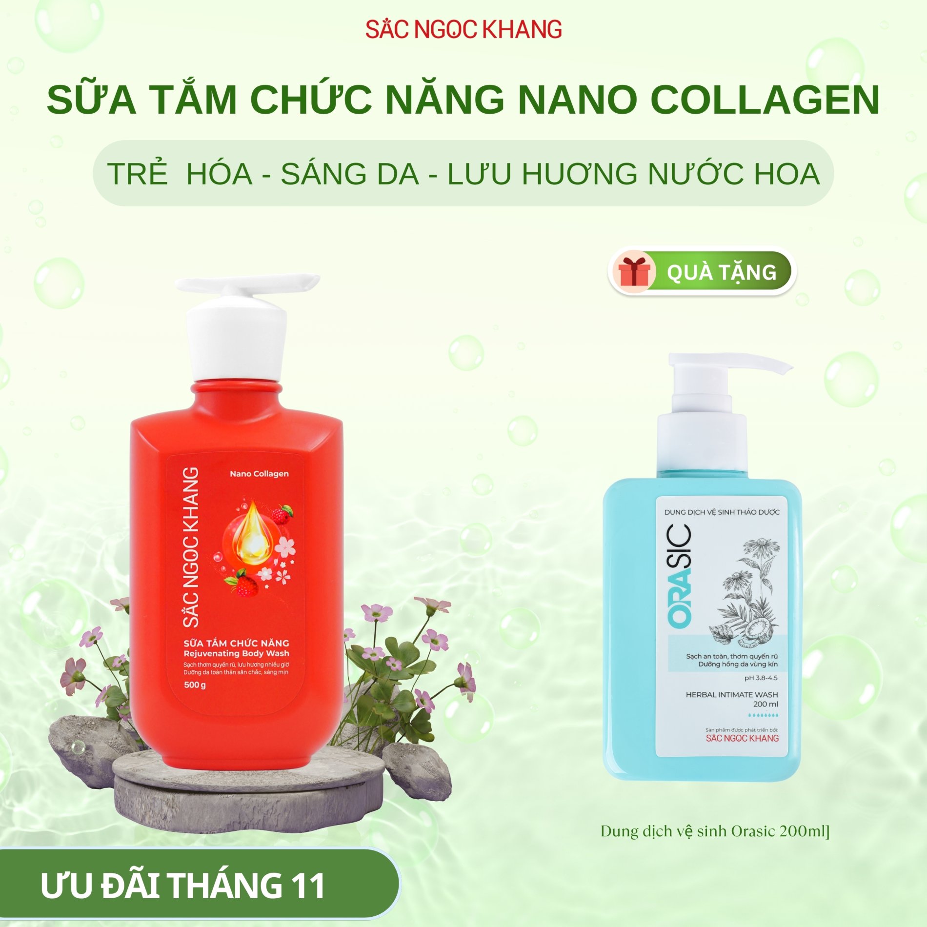 Sữa tắm Nano Collagen [500g] TẶNG Dung dịch vệ sinh Orasic (200ml)