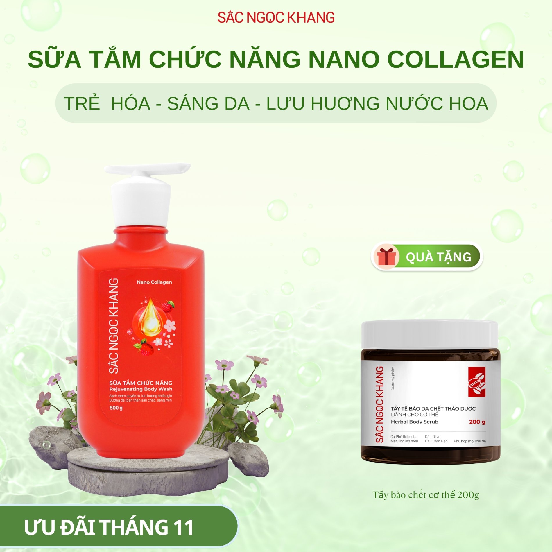 Sữa tắm Nano Collagen [500g] TẶNG Tẩy tế bào chết cơ thể (200g)