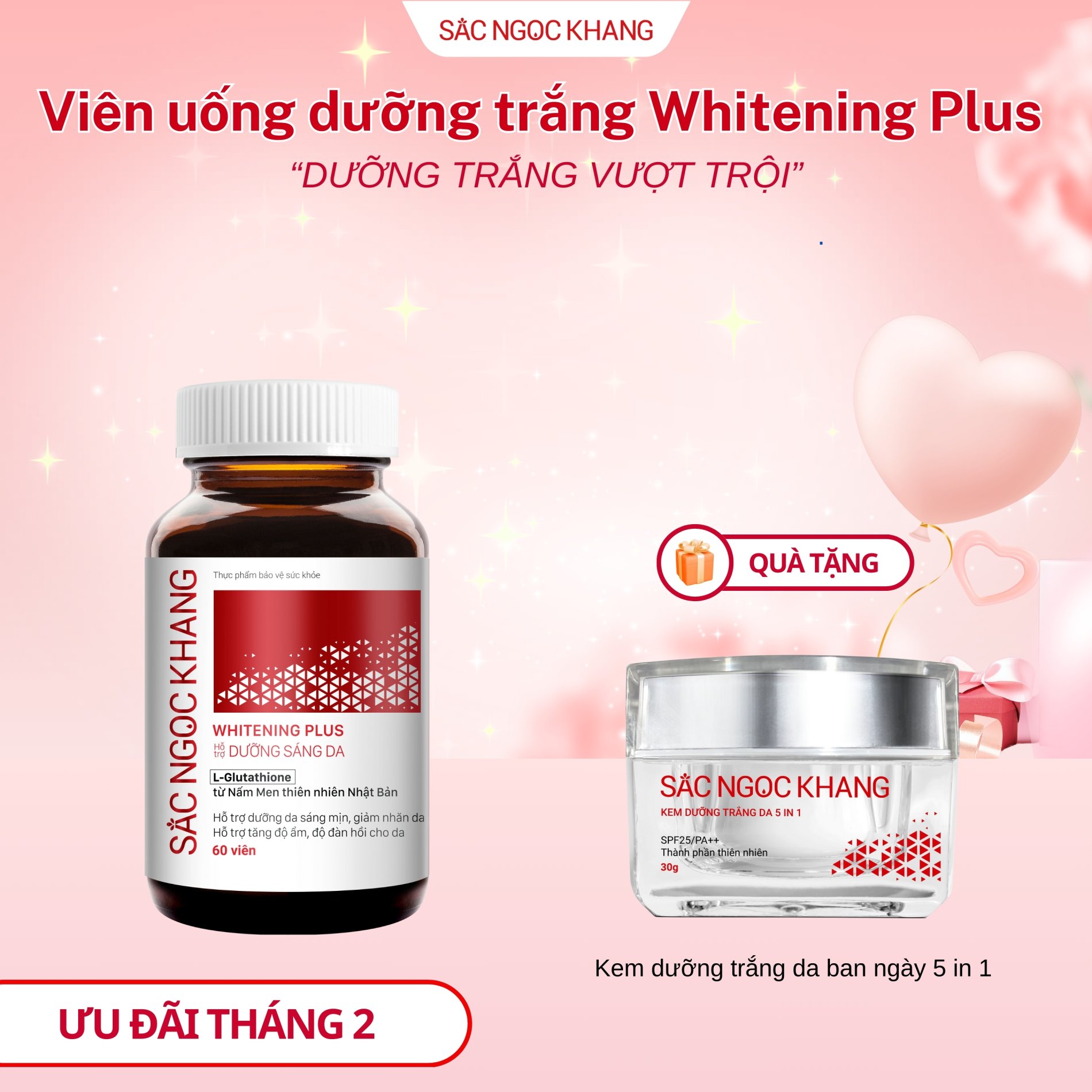 Viên uống TRẮNG DA Whitening Plus TẶNG Kem Ngày 