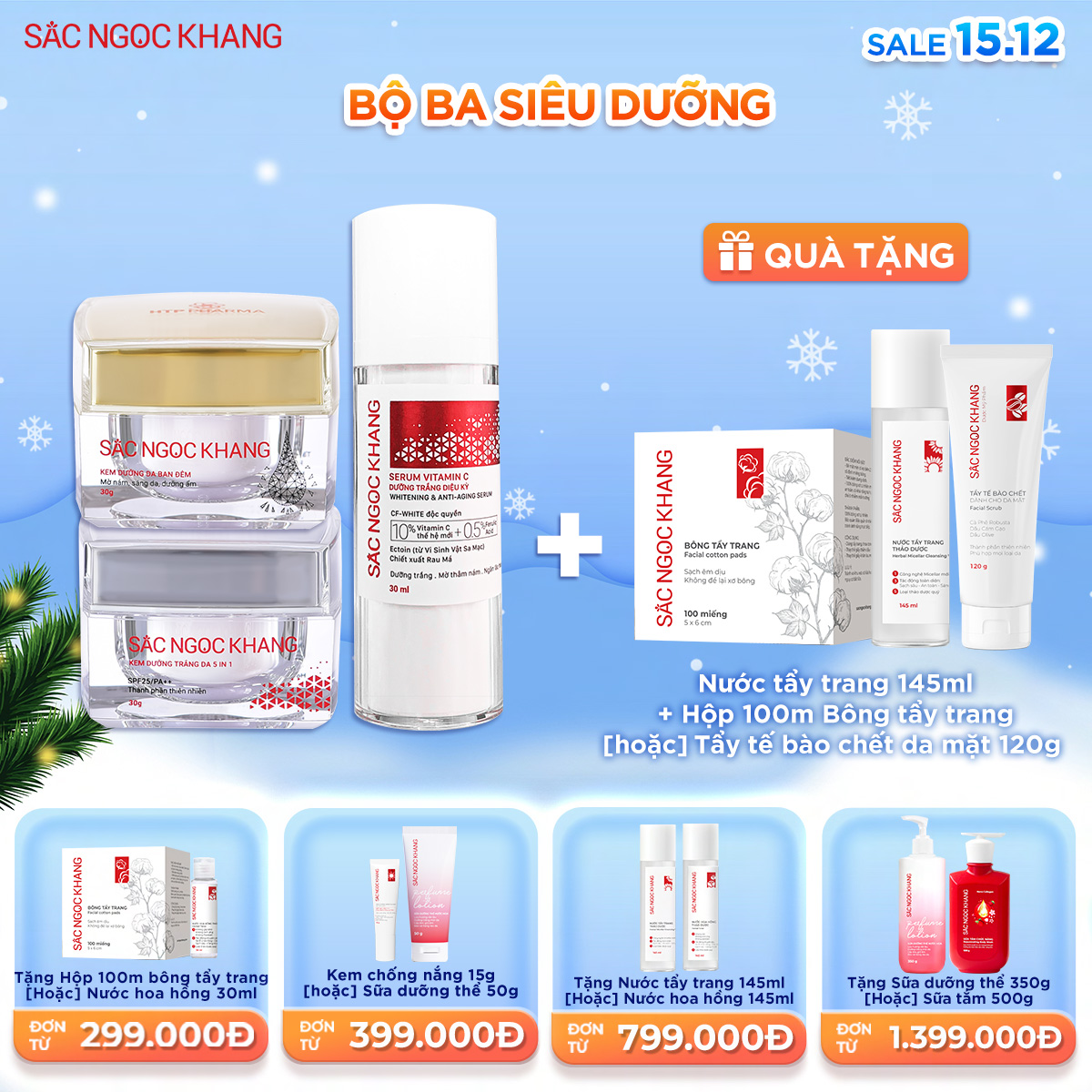 Combo Dưỡng Da Trắng sáng rạng rỡ [Bộ kem Ngày Đêm + Serum C] 