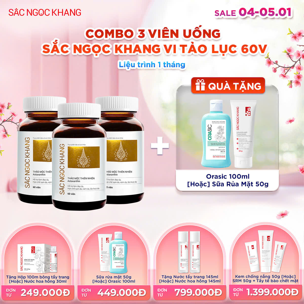 Combo 03 Hộp Viên uống SNK Vi Tảo Lục [60 Viên] kèm quà tặng