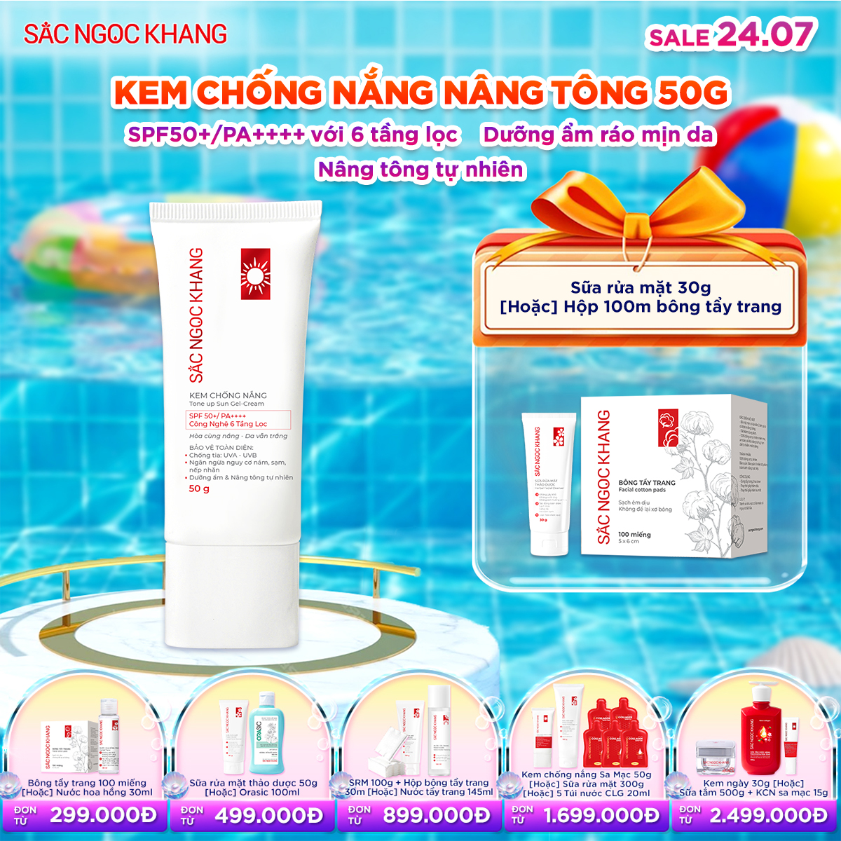Kem chống nắng nâng tone Sắc Ngọc Khang [50g] Kèm quà tặng