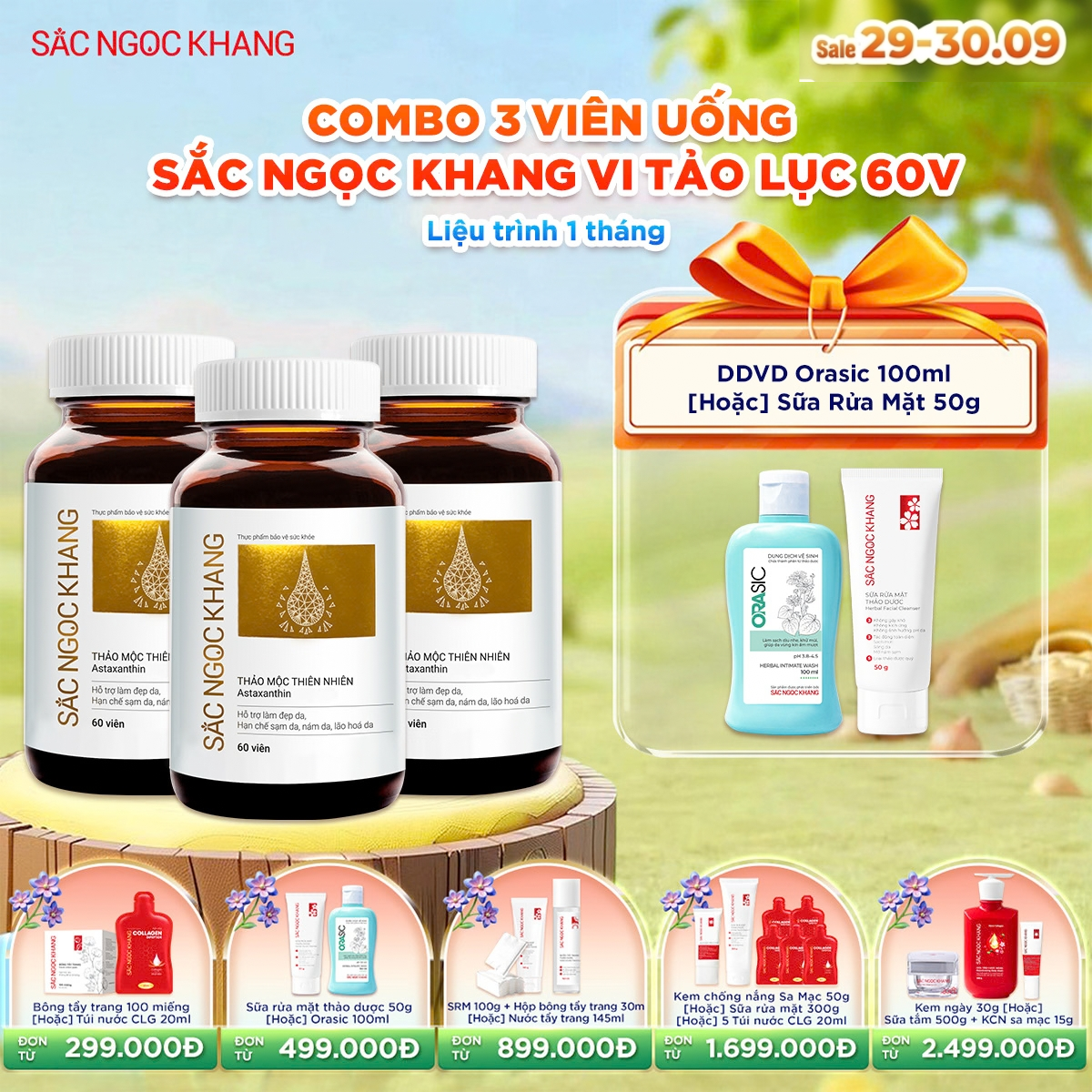Combo 03 Hộp Viên uống SNK Vi Tảo Lục [60 Viên] kèm quà tặng
