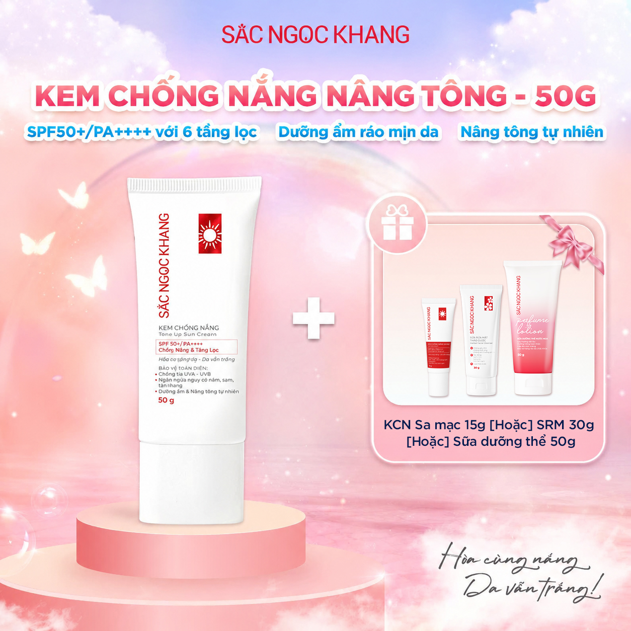 Kem chống nắng nâng tone Sắc Ngọc Khang [50g] Kèm quà tặng