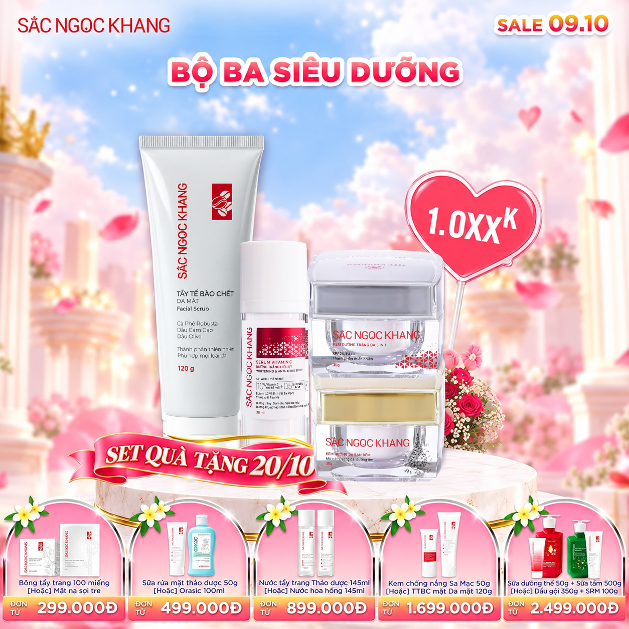 (Set quà tặng 20-10) Bộ Dưỡng Da cao cấp [Bộ kem Ngày Đêm + Serum] - Kèm quà tặng