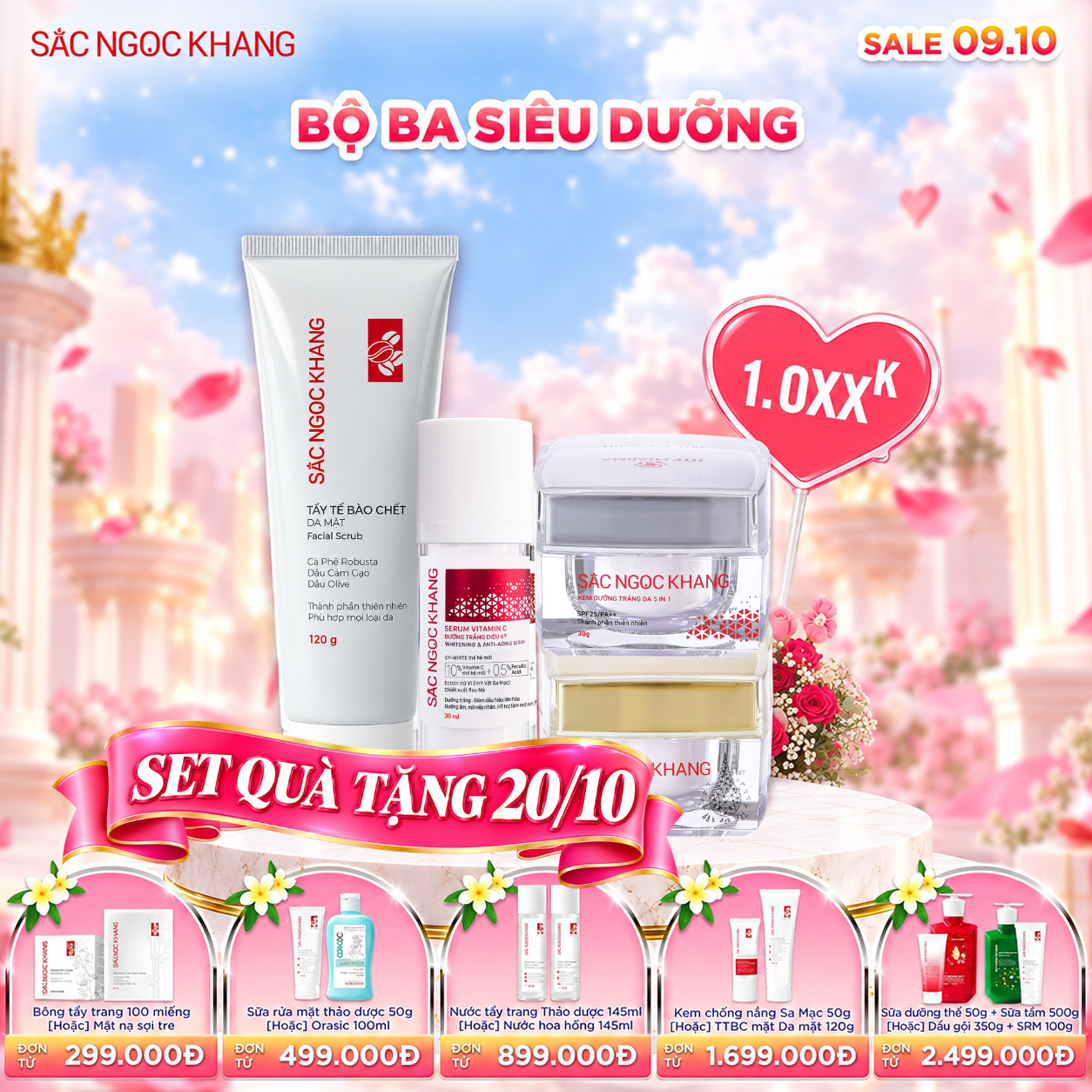 (Set quà tặng 20-10) Bộ Dưỡng Da cao cấp [Bộ kem Ngày Đêm + Serum] - Kèm quà tặng