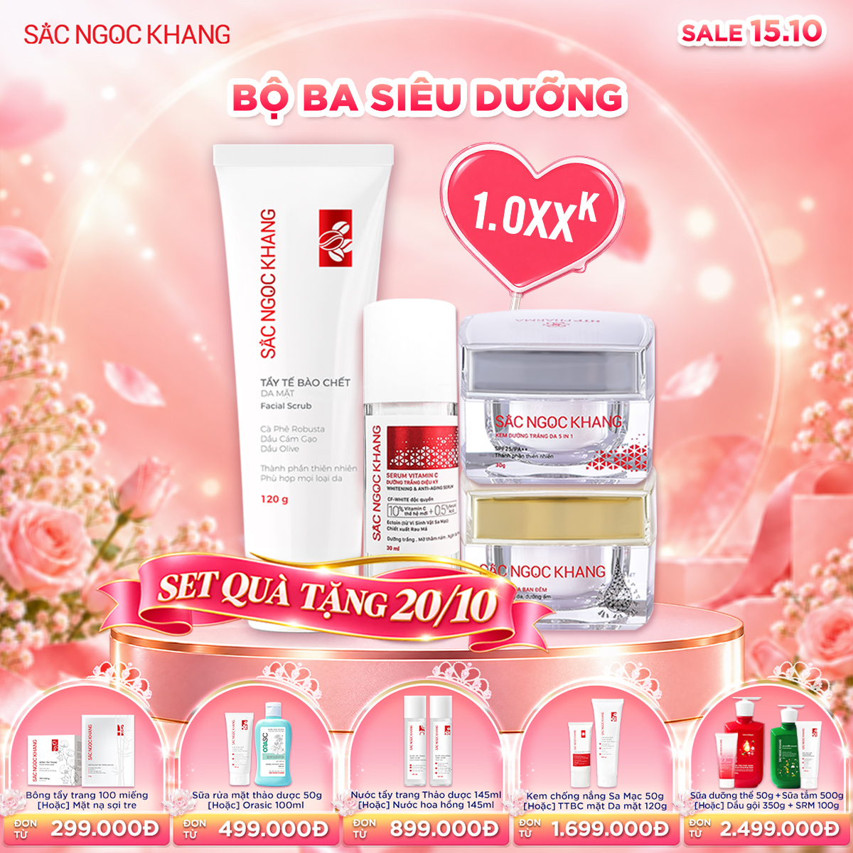 (Set quà tặng 20-10) Bộ Dưỡng Da cao cấp [Bộ kem Ngày Đêm + Serum] - Kèm quà tặng